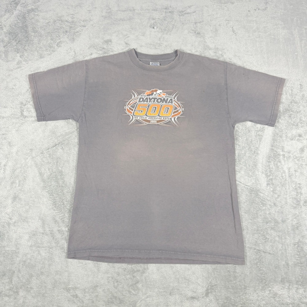 Vintage Daytona 500 2005 Racing Mens Medium Graphic T-Shirt Gray Short Sleeve